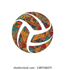 Abstract volleyball silhouette witth african boho tribal pattern