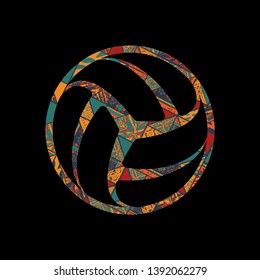 Abstract volleyball symbol with color pattern isolated on black background