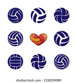 Abstract volleyball symbols different forms isolated on white background