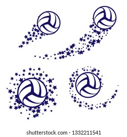 Abstract volleyball symbols with star flying path isolated on white background