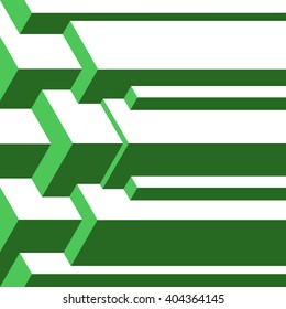 Abstract volume isometric green background with extruded profiles.