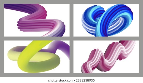 Abstract volumetric background. Cords. set of four illustrations. Toothpaste in a tube. Minimalism. Creative modern background. Cover design, wallpaper, background. eps vector.