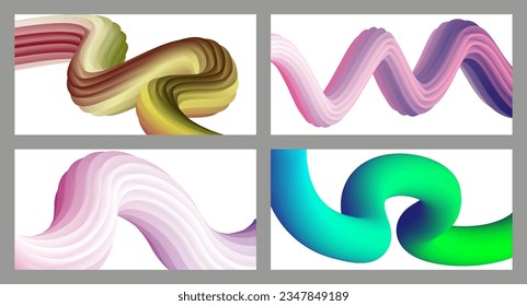 Abstract volumetric background. Cords. set of four illustrations. Toothpaste in a tube. Minimalism. Creative modern background. Cover design, wallpaper, background. eps vector.