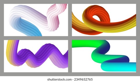 Abstract volumetric background. Cords. set of four illustrations. Toothpaste in a tube. Minimalism. Creative modern background. Cover design, wallpaper, background. eps vector.