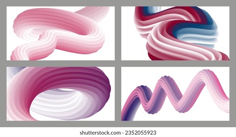 Abstract volumetric background. Cords. set of four illustrations. Toothpaste in a tube. Minimalism. Creative modern background. Cover design, wallpaper, background. eps vector.
