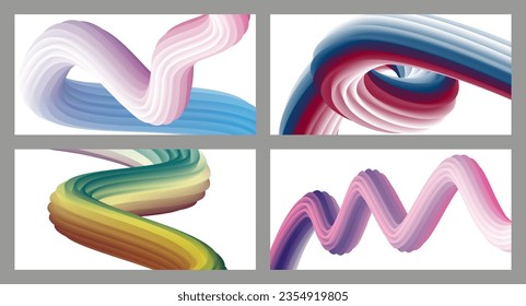 Abstract volumetric background. Cords. set of four illustrations. Toothpaste in a tube. Minimalism. Creative modern background. Cover design, wallpaper, background. eps vector.