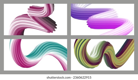 Abstract volumetric background. Cords. set of four illustrations. Toothpaste in a tube. Minimalism. Creative modern background. Cover design, wallpaper, background. eps vector.