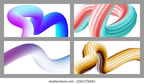 Abstract volumetric background. Cords. set of four illustrations. Toothpaste in a tube. Minimalism. Creative modern background. Cover design, wallpaper, background. eps vector.