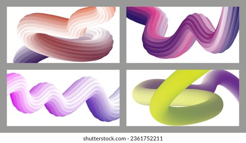 Abstract volumetric background. Cords. set of four illustrations. Toothpaste in a tube. Minimalism. Creative modern background. Cover design, wallpaper, background. eps vector.