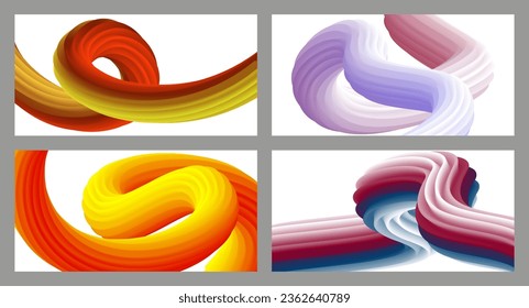 Abstract volumetric background. Cords. set of four illustrations. Toothpaste in a tube. Minimalism. Creative modern background. Cover design, wallpaper, background. eps vector.