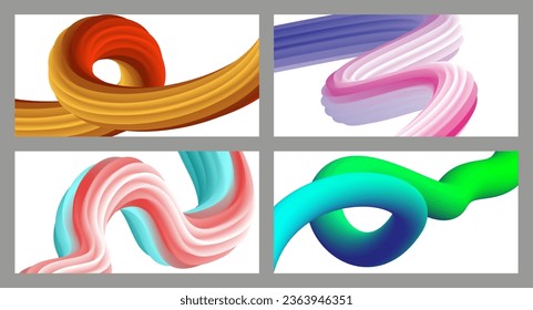 Abstract volumetric background. Cords. set of four illustrations. Toothpaste in a tube. Minimalism. Creative modern background. Cover design, wallpaper, background. eps vector.