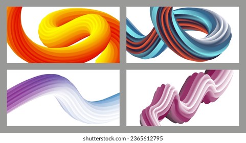 Abstract volumetric background. Cords. set of four illustrations. Toothpaste in a tube. Minimalism. Creative modern background. Cover design, wallpaper, background. eps vector.