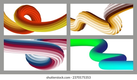 Abstrakter volumetrischer Hintergrund. Akkorde. Satz von vier Illustrationen. Zahnpasta in einer Tube. Minimalismus. Kreativer, moderner Hintergrund. Deckendesign, Tapete, Hintergrund. eps, Vektor.