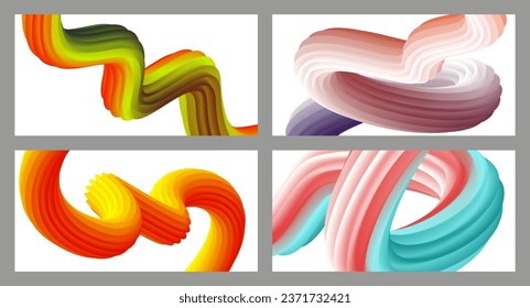 Abstract volumetric background. Cords. set of four illustrations. Toothpaste in a tube. Minimalism. Creative modern background. Cover design, wallpaper, background. eps vector.