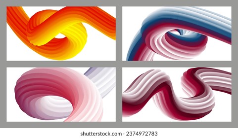 Abstract volumetric background. Cords. set of four illustrations. Toothpaste in a tube. Minimalism. Creative modern background. Cover design, wallpaper, background. eps vector.