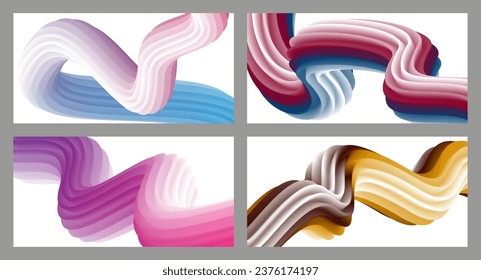 Abstract volumetric background. Cords. set of four illustrations. Toothpaste in a tube. Minimalism. Creative modern background. Cover design, wallpaper, background. eps vector.