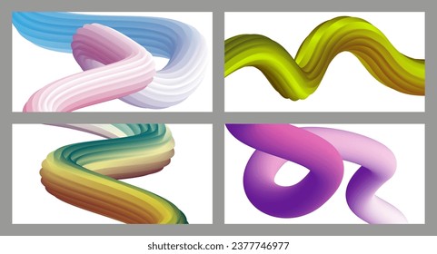 Abstract volumetric background. Cords. set of four illustrations. Toothpaste in a tube. Minimalism. Creative modern background. Cover design, wallpaper, background. eps vector.