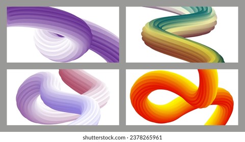 Abstract volumetric background. Cords. set of four illustrations. Toothpaste in a tube. Minimalism. Creative modern background. Cover design, wallpaper, background. eps vector.