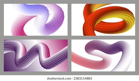 Abstrakter volumetrischer Hintergrund. Akkorde. Satz von vier Illustrationen. Zahnpasta in einer Tube. Minimalismus. Kreativer, moderner Hintergrund. Deckendesign, Tapete, Hintergrund. eps, Vektor.