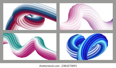 Abstract volumetric background. Cords. set of four illustrations. Toothpaste in a tube. Minimalism. Creative modern background. Cover design, wallpaper, background. eps vector.