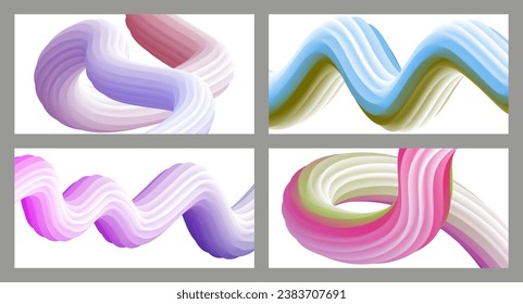 Abstrakter volumetrischer Hintergrund. Akkorde. Satz von vier Illustrationen. Zahnpasta in einer Tube. Minimalismus. Kreativer, moderner Hintergrund. Deckendesign, Tapete, Hintergrund. eps, Vektor.