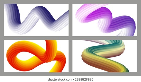 Abstract volumetric background. Cords. set of four illustrations. Toothpaste in a tube. Minimalism. Creative modern background. Cover design, wallpaper, background. eps vector.