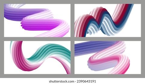 Abstract volumetric background. Cords. set of four illustrations. Toothpaste in a tube. Minimalism. Creative modern background. Cover design, wallpaper, background. eps vector.