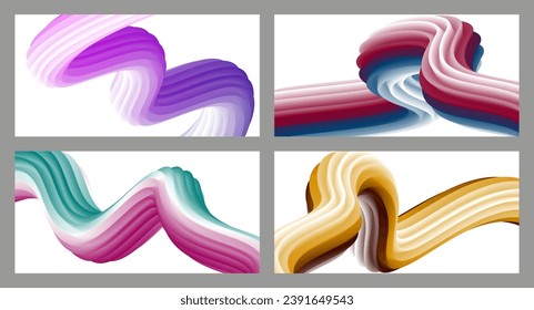 Abstract volumetric background. Cords. set of four illustrations. Toothpaste in a tube. Minimalism. Creative modern background. Cover design, wallpaper, background. eps vector.