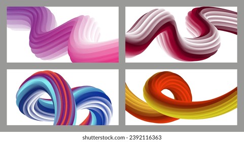 Resumen de fondo volumétrico. Cables. conjunto de cuatro ilustraciones. Pasta dental en un tubo. Minimalismo. Marco creativo y moderno. Diseño de portada, fondo de pantalla. vector eps.