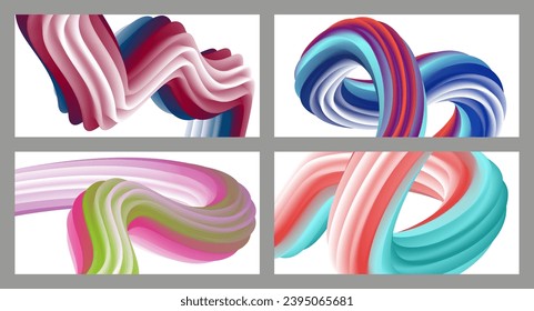 Abstract volumetric background. Cords. set of four illustrations. Toothpaste in a tube. Minimalism. Creative modern background. Cover design, wallpaper, background. eps vector.