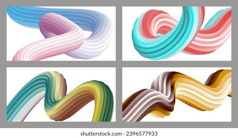 Abstrakter volumetrischer Hintergrund. Akkorde. Satz von vier Illustrationen. Zahnpasta in einer Tube. Minimalismus. Kreativer, moderner Hintergrund. Deckendesign, Tapete, Hintergrund. eps, Vektor.
