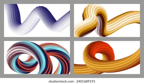 Abstract volumetric background. Cords. set of four illustrations. Toothpaste in a tube. Minimalism. Creative modern background. Cover design, wallpaper, background. eps vector.