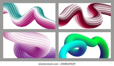 Abstract volumetric background. Cords. set of four illustrations. Toothpaste in a tube. Minimalism. Creative modern background. Cover design, wallpaper, background. eps vector.