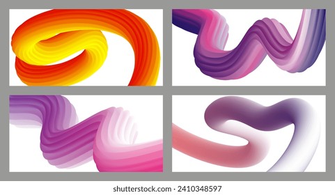 Abstract volumetric background. Cords. set of four illustrations. Toothpaste in a tube. Minimalism. Creative modern background. Cover design, wallpaper, background. eps vector.