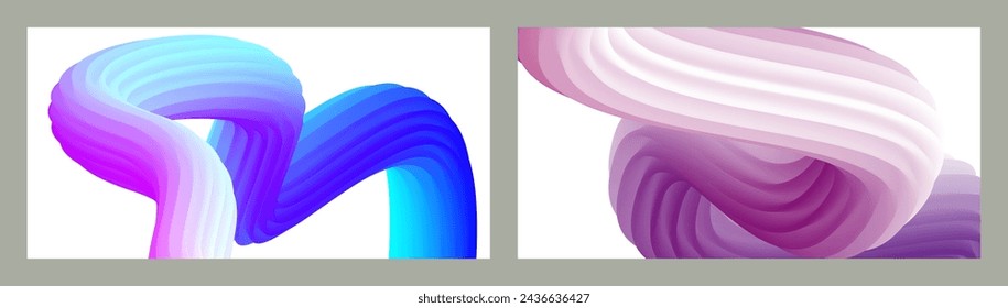 Abstrakter volumetrischer Hintergrund. Schnüre. Satz von zwei Abbildungen. Zahnpasta in einer Tube. Minimalismus. Kreativer moderner Hintergrund. Cover-Design, Tapete, Hintergrund. eps Vektor.
