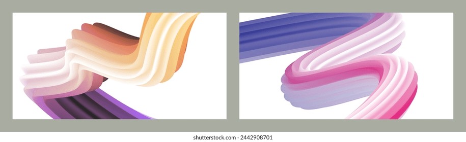 Fondo volumétrico abstracto. Cuerdas. conjunto de dos ilustraciones. Pasta de dientes en un tubo. Minimalismo. Fondo moderno creativo. Diseño de la cubierta, papel pintado, fondo. eps vector.