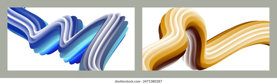 Abstrakter volumetrischer Hintergrund Schnüre. Satz von zwei Abbildungen. Zahnpasta in einer Tube. Minimalismus. Kreativer moderner Hintergrund. Cover Design, Bildschirmhintergrund, Hintergrund. eps Vektorgrafik.