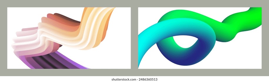 Fondo volumétrico Abstractas. Cuerdas. conjunto de dos ilustraciones. Pasta de dientes en un tubo. Minimalismo. Fondo moderno creativo. Diseño de la cubierta, Fondo de pantalla, fondo. eps Vector.