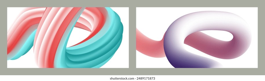 Abstrakter volumetrischer Hintergrund Schnüre. Satz von zwei Abbildungen. Zahnpasta in einer Tube. Minimalismus. Kreativer moderner Hintergrund. Cover Design, Bildschirmhintergrund, Hintergrund. eps Vektorgrafik.