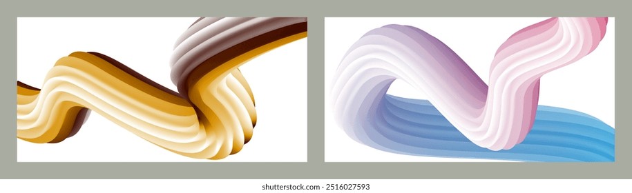Fondo volumétrico Abstractas. Cordones. conjunto de dos ilustraciones. Pasta dental en un tubo. Minimalismo. Fondo moderno creativo. Diseño de la cubierta, Fondo de pantalla, fondo. eps Vector.