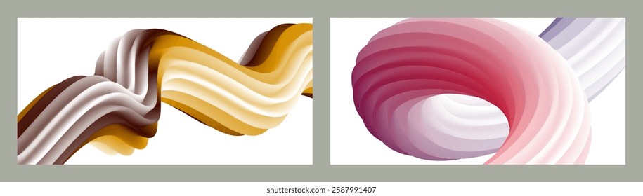 Abstract volumetric background. Cords. set of two illustrations. Toothpaste in a tube. Minimalism. Creative modern background. Cover design, wallpaper, background. eps vector.