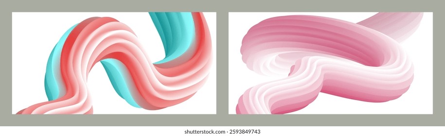Abstract volumetric background. Cords. set of two illustrations. Toothpaste in a tube. Minimalism. Creative modern background. Cover design, wallpaper, background. eps vector.