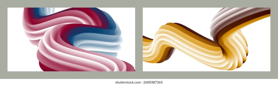 Abstract volumetric background. Cords. set of two illustrations. Toothpaste in a tube. Minimalism. Creative modern background. Cover design, wallpaper, background. eps vector.