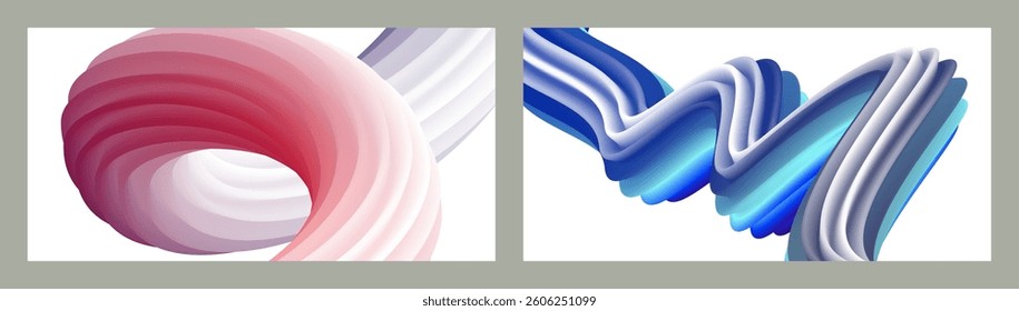 Abstract volumetric background. Cords. set of two illustrations. Toothpaste in a tube. Minimalism. Creative modern background. Cover design, wallpaper, background. eps vector.