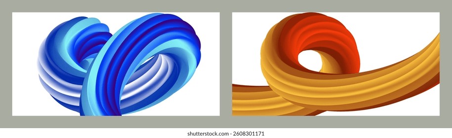 Abstract volumetric background. Cords. set of two illustrations. Toothpaste in a tube. Minimalism. Creative modern background. Cover design, wallpaper, background. eps vector.