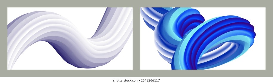 Resumo volumétrico. Cords. conjunto de duas ilustrações. Pasta de dente em um tubo. Minimalismo. Fundo moderno criativo. Projeto da tampa, papel de parede, fundo. eps vetor.