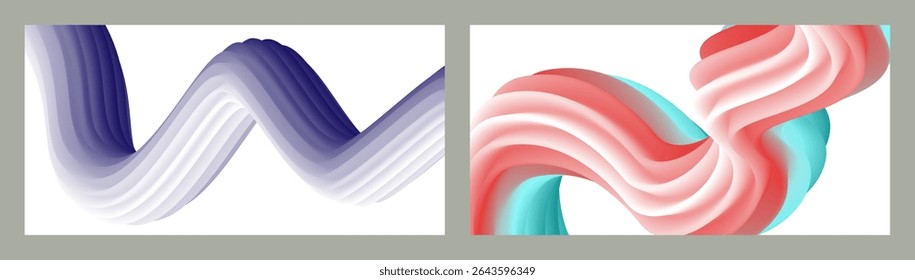 Resumo volumétrico. Cords. conjunto de duas ilustrações. Pasta de dente em um tubo. Minimalismo. Fundo moderno criativo. Projeto da tampa, papel de parede, fundo. eps vetor.
