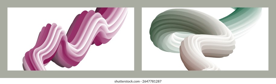 Resumo volumétrico. Cords. conjunto de duas ilustrações. Pasta de dente em um tubo. Minimalismo. Fundo moderno criativo. Projeto da tampa, papel de parede, fundo. eps vetor.