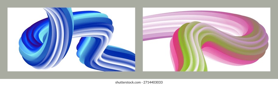Fondo volumétrico Abstractas. Cordones. conjunto de dos ilustraciones. Pasta dental en un tubo. Minimalismo. Fondo moderno creativo. Diseño de la cubierta, Fondo de pantalla, fondo. eps Vector.