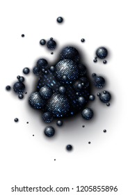 Abstract volumetric balls. Blue  bubbles. Vector illustration of sparkling balls with sparks. Vertical banner. Decoration element for design